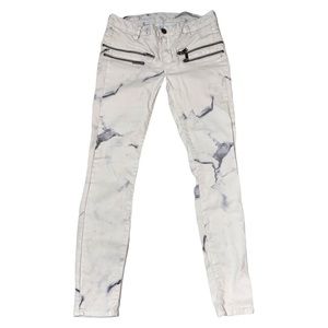 Zara waxed denim white slim fit tie dye watercolor jeans size 4 zipper detail